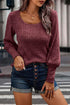 Ribbed Bishop Sleeve Round Neck Top